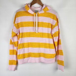 J. Crew Vintage Fleece Pink Yellow Striped Pullover Drawstring Hoodie XS X Small